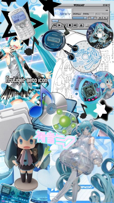 2000 Aesthetic Wallpaper, 2000s Collage, Y2k Wallpaper Aesthetic, Hatsune Miku Wallpaper, Vocaloid Wallpaper, Miku Wallpaper, Cybercore Y2k, Cute Computer, 2000s Wallpaper