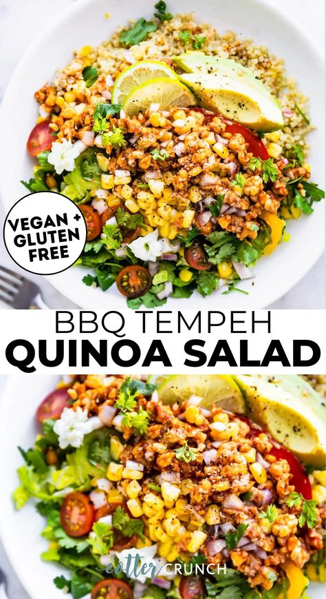 Tempeh Dinner, Salad With Bbq, Tempeh Recipes Vegan, Lunch Gluten Free, Bbq Tempeh, Vegan Entree Recipes, Resep Vegan, Salad Gluten Free, Nutritious Lunch