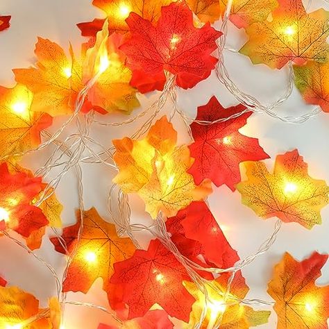 Fall Leaf Garland, Led Lighting Diy, Harvest Thanksgiving, Fall Garland, Halloween Yard Decorations, Autumn Lights, Light Garland, Leaf Garland, Fairy String Lights