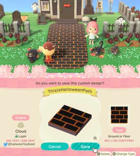 #animalcrossing #acnh #design #creatorcode Acnh Cobweb Design, Animal Crossing Spooky Path, Halloween Floor Animal Crossing, Acnh Codes Halloween, Acnh Fence Idea, Halloween Path Codes Acnh, Acnh Paths Designs Halloween, Halloween Paths Acnh, Halloween Design Codes Acnh