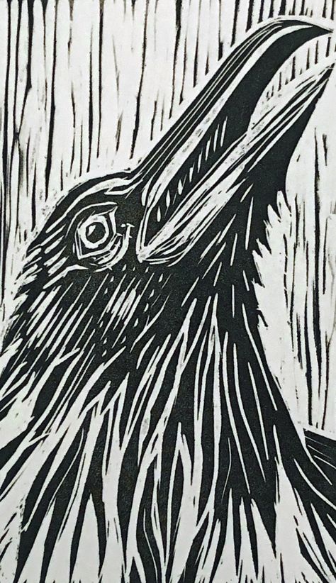 original art, commission, linocut print, comes in black, blue or gold, fine art, woman artist, Illustrator Brushes, Linoleum Print, Linocut Printmaking, Lino Art, Crow Art, Raven Art, Relief Printing, Linocut Art, Printmaking Art