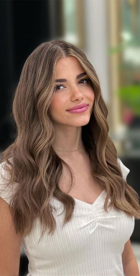 Hair Colour2023, New Trend Hair Color 2023, Milk Tea Highlights Hair, Milktea Brown Hair Color Short Hair, Hair Color Ideas For Virgin Hair, Hair Color Highlights 2023, Soft Brown With Highlights, Milk Tea Colour With Balayage Highlights, Winter Hair Color For Brown Eyes