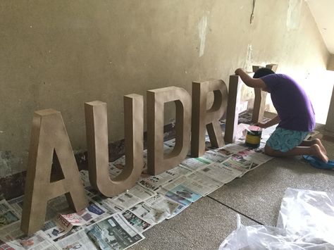 Painting a big AUDREY letter standee for her bday Letter Standee Design Ideas, Letter Standee Diy, Letter Standee Design, Bday Letter, Standee Design Ideas, Letter Standee, Standee Design, Carton Design, Curly Fro