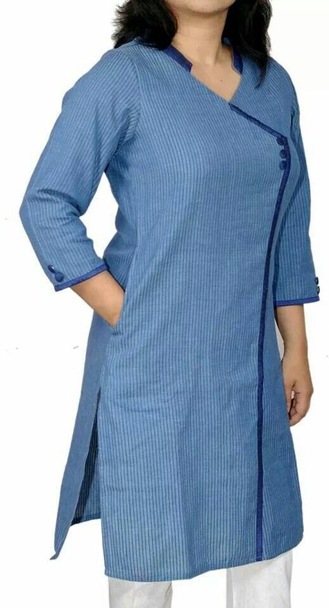 Kurta Uniform Kurti Design, Coat Color Neck Designs For Kurtis, Churidar Design, Latest Kurta Designs, Brocade Blouse Designs, New Kurti Designs, Over Coat, Simple Kurta Designs, Designer Kurti Patterns