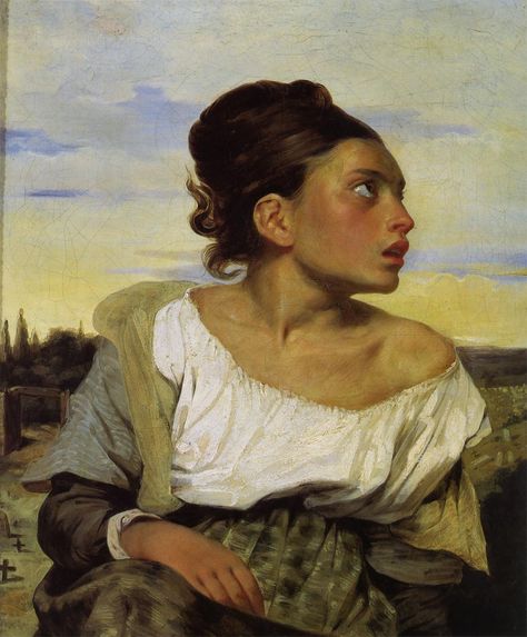 Eugène Delacroix - Orphan Girl at the Cemetery (1823 or 1824) Delacroix Paintings, Romanticism Artists, Eugène Delacroix, Orphan Girl, Sans Art, Louvre Paris, Comic Sans, Painting Reproductions, Pompeii