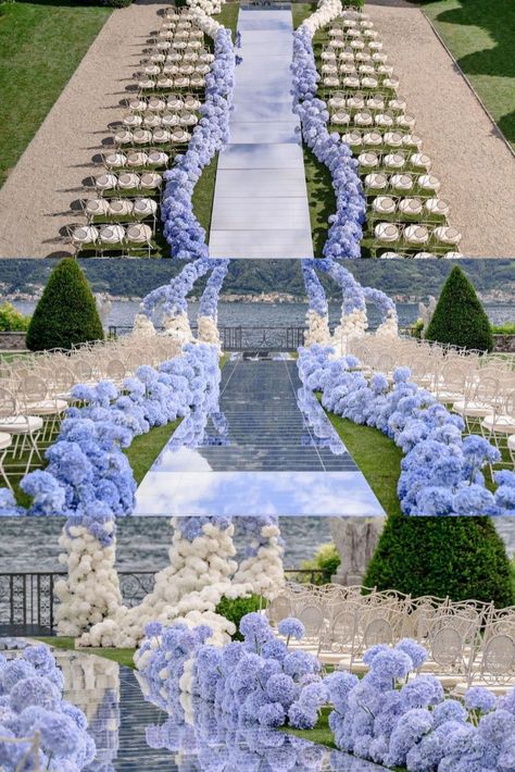 Blue Wedding Ceremony, Wedding Ceremony Florals, Portuguese Wedding, Ceremony Florals, Dream Wedding Reception, Dream Beach Wedding, Wedding Motifs, Como Wedding, Surrounded By Flowers