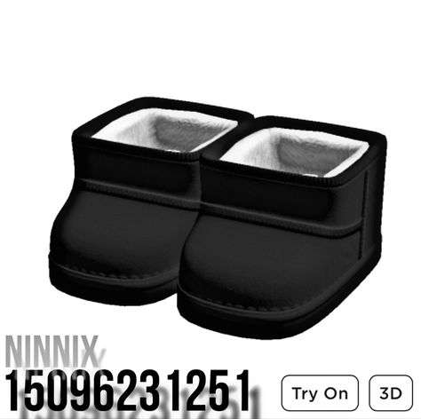 Shoe Codes, Bloxburg Ids, Black Shoes Outfit, Bloxburg Clothes, Bloxburg Outfits, Boots Code, Cozy Winter Boots, Coding School, Black Hair Roblox