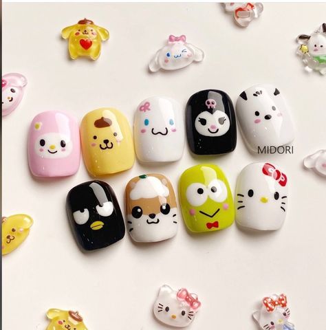 Sanrio Nail Art Simple, Nail Designs Cartoon, Korea Nail Art, Dog Nail Art, Sanrio Nails, Nail Cute, Nail Art Cute, Nail Art Ideas For Summer, Art Ideas For Summer