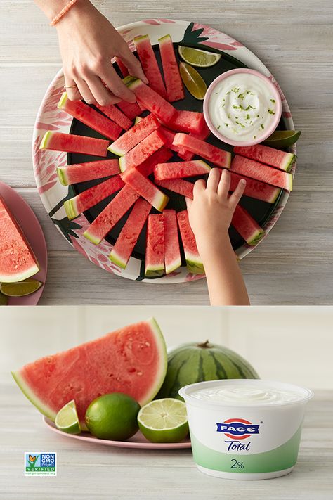 Dip For Watermelon, Watermelon Dip, Lime Dip, Watermelon Sticks, Tiger Party, Greek Yogurt Dips, Sweet Lime, Dessert Alternatives, Snack For Kids