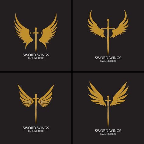 Sword with Wings. Golden Sword Symbol on Black Background. Wings Symbol, Wing Ideas, Butterfly Swords, Phoenix Wings, Dove Wing, Holy Symbol, Dragon Wing, Random Patterns, Ben 10 Alien Force