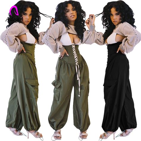 Smarter Shopping, Better Living! Aliexpress.com Loose Cargo Pants, Corset Pants, Wide Legs Pants, Loose Wide Leg Pants, Big Pants, Funky Dresses, Autumn Pattern, Adventure Outfit, Pant Style