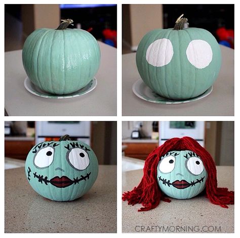 sally-skellington-nightmare-before-christmas-pumpkin Painted Pumpkin Ideas, Pumkin Decoration, Nightmare Before Christmas Pumpkin, Pumpkin Decorating Ideas, Creative Pumpkin Painting, Creative Pumpkin Decorating, Sally Skellington, Character Pumpkins, Crafty Morning