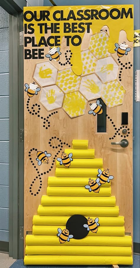 Bee School Bulletin Boards, Bee Decor For Classroom, Sunflower And Bees Classroom Decor, Welcome To Our Hive Classroom Door, Bee Themed Bulletin Boards Back To School, Bees Classroom Decorations, Kindness Bulletin Boards Elementary, The Best Place To Bee Classroom Door, Diy Bee Decorations Classroom