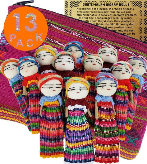 AmazonSmile: 5ô2 12 Super Cute Large Worry Dolls + 1 Free Guatemala Fabric Bag Handmade Worry Doll for Our Guatemala Worry Dolls Set - Worry Dolls Guatemala - Guatemalan - Guatamalen (12 Worry Dolls in 1) : Toys & Games Worry Dolls, Textile Bag, Peg Doll, Clay Jewelry Diy, Waldorf Dolls, Friend Christmas, Mothers Day Crafts, Boy Doll, Small Cards