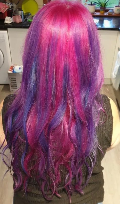 Pink Purple And Green Hair, Fully Dyed Hair, Purple And Pink Hair, Hair Color Swatches, Blue And Pink Hair, Multicolor Hair, Multi Colored Hair, Hair Streaks, Dyed Hair Inspiration