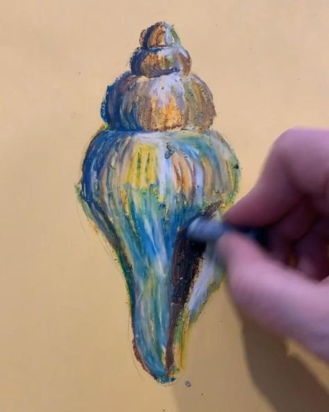 Pastel Video, Seashell Drawing, Art Oil Pastel, Oil Pastel Drawings Easy, Natural Form Art, Gcse Art Sketchbook, A Level Art Sketchbook, Oil Pastel Paintings, Form Art