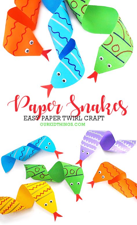 Easy Paper Twirl Snake Craft #spring #springcraft #snakecraft #easycraft #papercraft #kidscraft #kidcrafts Paper Chain Snake Template, Paper Snake, Diy Paper Snake, Snake Art And Craft, Snake Activities For Kids, Pattern Snakes Preschool, Snake Craft, Snake Paper Craft, Rainbow Crafts Preschool