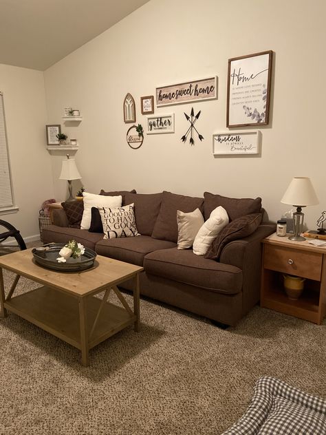 Minimalist Living Room Ideas, Living Room Decor Brown Couch, Living Room Minimalist, Bathroom Cupboard, Room Minimalist, Brown Couch, Aesthetic Living Room, Manufactured Homes, Brown Carpet