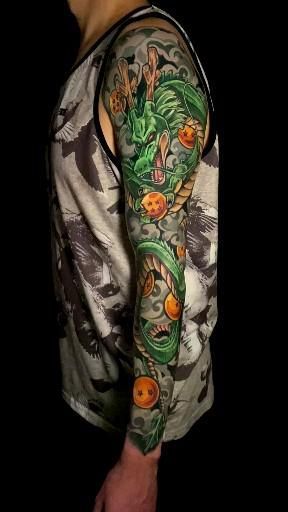 Shenron Back Tattoo, Shenron Tattoo Sleeve, Dbz Shenron Tattoo, Dragon Ball Z Shenron Tattoo Design, Dragon Ball Shenron Tattoo, Dragon Ball Tattoo Sleeve, Amine Tattoos Ideas, Dragonball Z Tattoo Ideas, Shenron Drawing