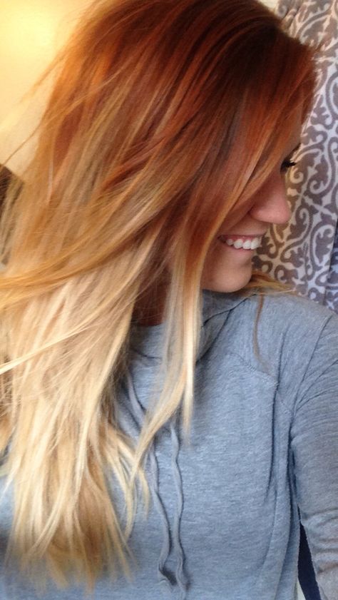 Red blonde ombré Red Blonde Ombre Hair, Blonde Ombre Hair, Red Blonde, Red Ombre Hair, 2018 Hair, Box Dye, Red Blonde Hair, Brown Ombre Hair, Blond Balayage