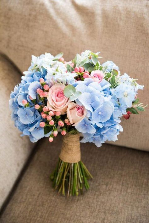 Prom Bouquet, Bridal Bouquet Blue, Blue Hydrangea Flowers, Wedding Color Combos, Beautiful Bridal Bouquet, Prom Flowers, Summer Wedding Colors, Fall Wedding Colors, Hydrangea Flower