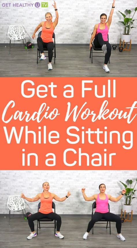 Full Cardio Workout, Chair Cardio, Beginner Cardio Workout, Beginners Cardio, Seated Exercises, Yoga For Seniors, Chair Exercises, Chair Yoga, Health And Fitness Articles