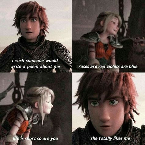 Hicstrid Fanart, Hiccstrid Fanfiction, Httyd Funny, Dragon Movies, Dragon Memes, Hiccup And Astrid, Funny Disney Jokes, Httyd Dragons, Dragon Trainer