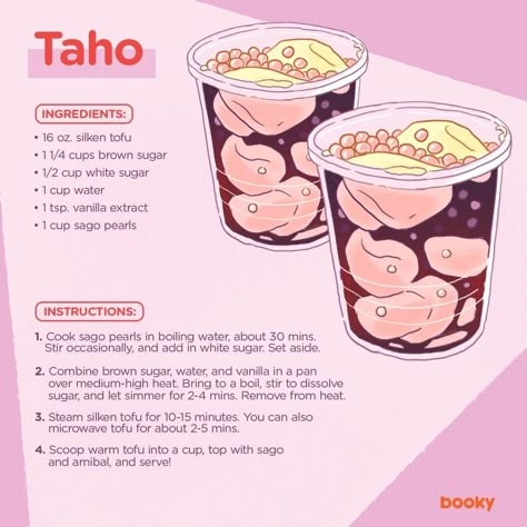 Taho Filipino Dessert Drawing, How To Make Taho Philippines, Cartoon Food Recipes, Homemade Recipe Books, Recipe Book Diy, Homemade Cookbook, Recipe Drawing, Food Infographic, Tasty Baking