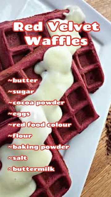 Red Velvet Waffles PIN From Scratch Breakfast, Crescent Roll Breakfast Recipes, Red Velvet Waffles, Easy Red Velvet, Easy Waffle Recipe, Cream Cheese Sauce, Waffles Easy, Waffles Recipe, Christmas Morning Breakfast