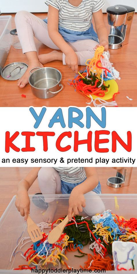 Yarn Kitchen - HAPPY TODDLER PLAYTIME Toddler Sensory Bins, Play Activity, Sensory Activities Toddlers, Toddler Classroom, Toddler Sensory, Dramatic Play Centers, Daycare Activities, Toddler Snacks, Sensory Bin