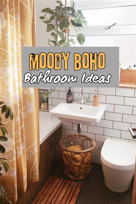 A moody boho bathroom blends deep tones, natural textures, and eclectic accents for a space that feels earthy, cozy, and effortlessly stylish. Think dark green, terracotta, or deep navy walls, paired with woven baskets, wooden vanities, vintage rugs, and warm ambient lighting. 

#MoodyBoho #BohoBathroom #DarkInteriors #EclecticDecor #BathroomGoals #VintageMeetsModern #EarthyVibes #WarmAndCozy #InteriorInspo #TexturedSpaces Moody Boho Bathroom, Moody Boho, Boho Bathroom Ideas, Warm Ambient Lighting, Cozy Eclectic, Boho Bathroom Decor, Navy Walls, Wooden Vanity, Bathroom Goals