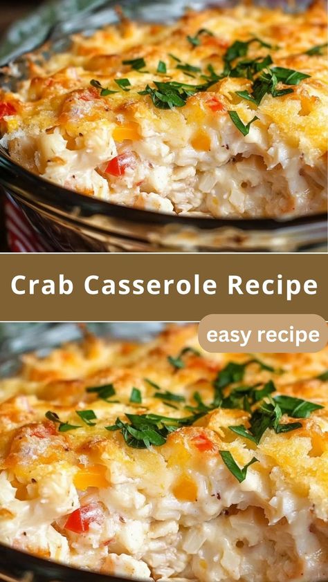 Crab Casserole Recipe – This creamy crab casserole is the ultimate comfort food, combining imitation crab meat with Swiss cheese, cream cheese, and a tangy mix of sour cream and garlic powder. It's a quick