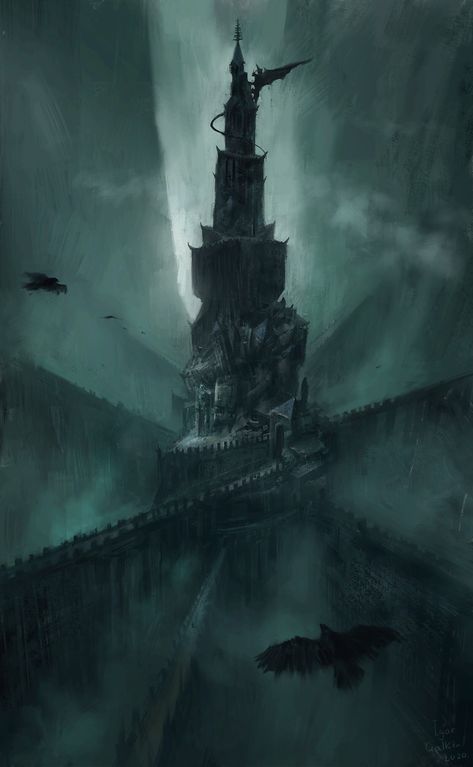 ArtStation - Dark Tower, Igor Galkin Underground Ruins, Dark Fairy Aesthetic, Dark Tower Art, Dark Castle, Dark Landscape, Castle Aesthetic, The Dark Tower, Gothic Fantasy Art, Slytherin Aesthetic