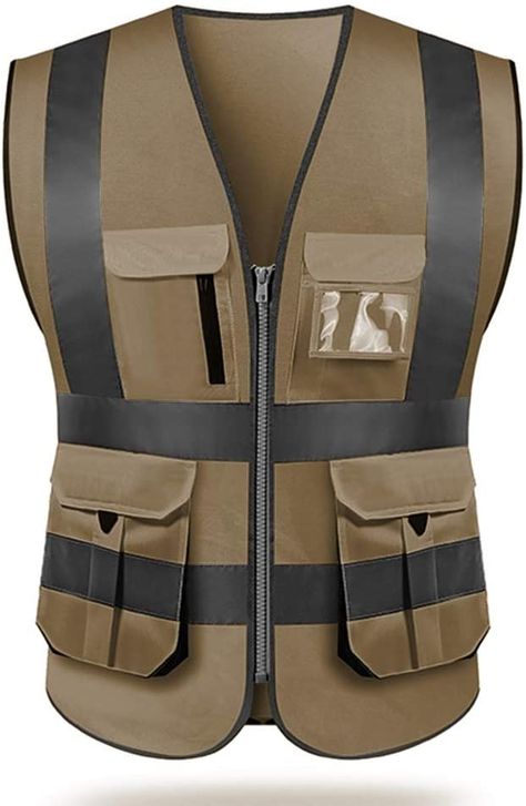 Safety Vest High visibility reflective safety vest work reflective vest multi pockets workwear safety waistcoat men safety vest (3XL, Brown) - - AmazonSmile Saint Louis Missouri, Road Work, Waistcoat Men, Reflective Vest, Technical Clothing, Safety Vest, Construction Business, Work Gear, Character Profile