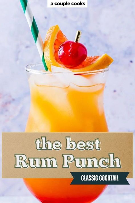 This rum punch recipe has a vibrant blend of white and dark rum and fruit juices, making a perfectly balanced tropical flavor every sip! Dark Rum Drinks, Friday Cocktails, Rum Punch Recipe, Rum Swizzle, Rum Punch Recipes, Daiquiri Recipe, A Couple Cooks, Good Rum, Rum Recipes