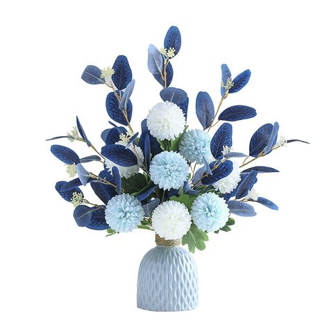 Artificial Flowers Peony Fake Flowers Hydrangea Crafts for DIY Home Bridal Wedding Party Festiva Blue Fake Flowers, Fake Flowers Bouquet, Indoor Dining Table, Peony And Hydrangea, Blue Chrysanthemum, Fake Flower Bouquet, Fake Hydrangeas, Eucalyptus Bouquet, Peonies And Hydrangeas