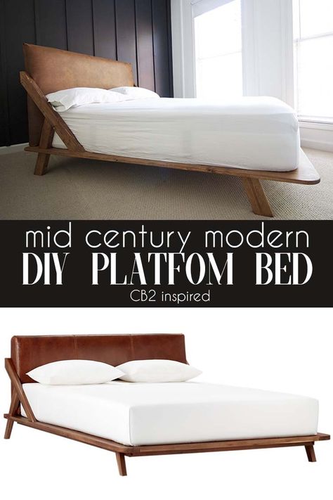 Mid Century Modern DIY Platform Bed Mid Century Modern Diy, Fishing Bedroom, Mid Century Bed, Diy Mid Century, Mid Century Modern Bed, Diy Platform Bed, Modern Bed Frame, Modern Platform Bed, Leather Headboard