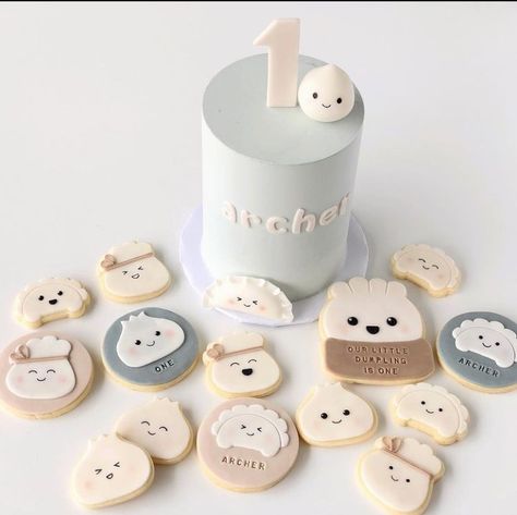 1st Birthday Dumpling Theme, Dim Sum Birthday Cake, Dumpling Birthday Cake, Dumpling Cake Design, Dumpling Cake, Dumpling Birthday, Dim Sum Party, Dumpling Party, Boy Birthday Themes