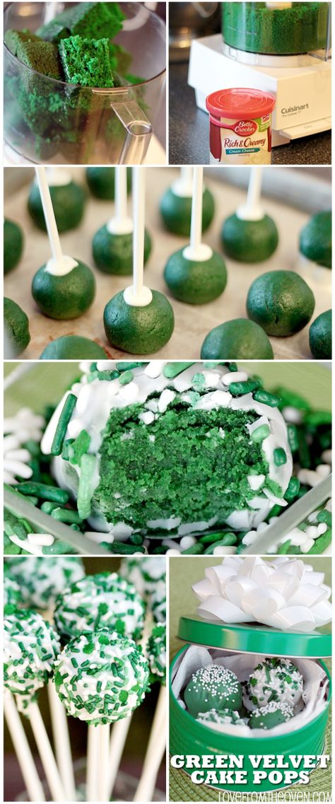 Green Velvet Cake Pops.  Such a fun treat for St. Patrick's Day!  This breaks it down, these are really easy to make. Green Velvet Cake, Oreo Cake Pops, St Patrick Day Treats, St Patricks Day Food, School Treats, Saint Patties, Irish Recipes, Fun Treats, Velvet Cake