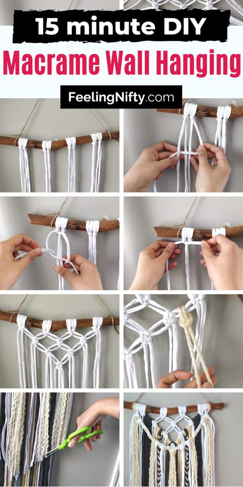 Easy Diy Macrame, Diy Macrame Wall Hanging, Simpul Makrame, Koti Diy, Macrame Wall Hanging Tutorial, Kraf Kertas, Macrame Wall Hangings, Macrame Knots Tutorial, Macrame Knots Pattern