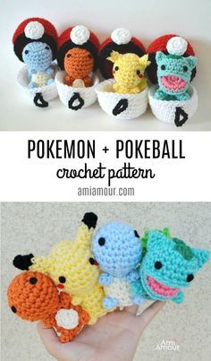 Cute Pokemon with their Pokeballs!  Gotta Crochet 'em all! Free Pikachu Crochet Pattern with Pokeball amigurumi.  #pokemoncrochetpattern #pikachu #kantostarters #crochetpattern #amigurumipattern #amigurumi #pokemongo #crochet #pokeball Pikachu Crochet Pattern, Crocheted Pokemon, Pokeball Crochet Pattern, Crochet Pokeball, Pikachu Crochet, Pokemon Crochet, Pokemon Crochet Pattern, Crochet Pokemon, Pokemon Pattern