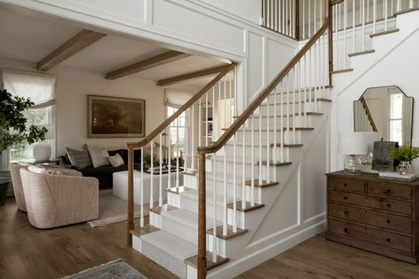 Seven Tips From A Heritage Remodel - Studio McGee Staircases With Landings, Mcgee Stairs, Studio Mcgee Stairs, Center Hall Colonial Remodel, Natural Wood Staircase, Staircase Farmhouse, Updated Traditional Home, Colonial Remodel, Studio Mcgee Kitchen