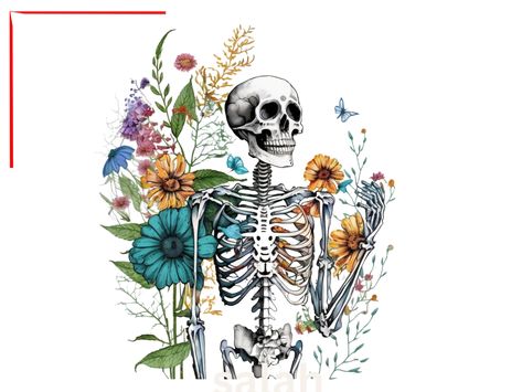 Flowers Blooming Drawing, Halloween Mural, Skeleton With Flowers, Bones And Botany, Vines Leaves, Skeleton Flower, Skeleton Drawings, Flowers Vines, Skeleton Illustration