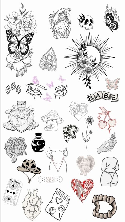 Tattoo board #myfirstshuffle Small Tattoos Dark, Dark Small Tattoos, Cute Halloween Tattoos, Tattoo Board, Tattoo Flash Sheet, Discreet Tattoos, Halloween Tattoos, S Tattoo, Mini Tattoos