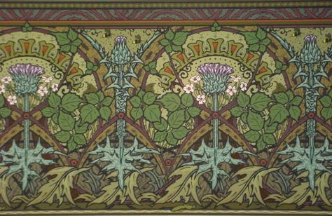 Thistle-Berry Frieze (tall wallpaper border) - 27" high - $60/yd - Burt Wall Papers Tall Wallpaper, Craftsman Wallpaper, Craftsman Interiors, Arts And Crafts Wallpaper, Art Nouveau Wallpaper, Arts And Crafts Interiors, Discount Wallpaper, William Morris Wallpaper, Arts And Crafts For Teens