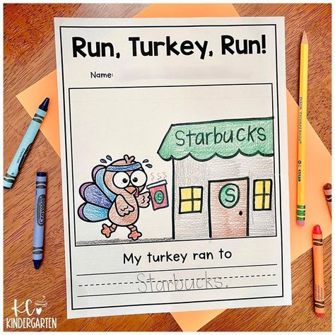 Kerry • KC Kindergarten on Instagram: "Run, Turkey, Run!✨ We’ve been reading a few different stories about turkeys running away from the farmer so they don’t get eaten on Thanksgiving. Today, my students were the authors! They wrote where they would have their turkey run away to...of course my turkey had to run right to Starbucks for a red cup!😂 I know many of you are off all week (not jealous at all🤪), but if you’re still in school like me, I’m sharing this with you as a free download! Thank Turkey Writing Kindergarten, Thanksgiving Kindergarten Activities Fun, Turkeys Kindergarten, Thanksgiving Writing For Kindergarten, How To Catch A Turkey Activities Free, Thanksgiving Ideas Kindergarten, Run Turkey Run Activities, Thanksgiving Stories For Kindergarten, Teaching Must Haves