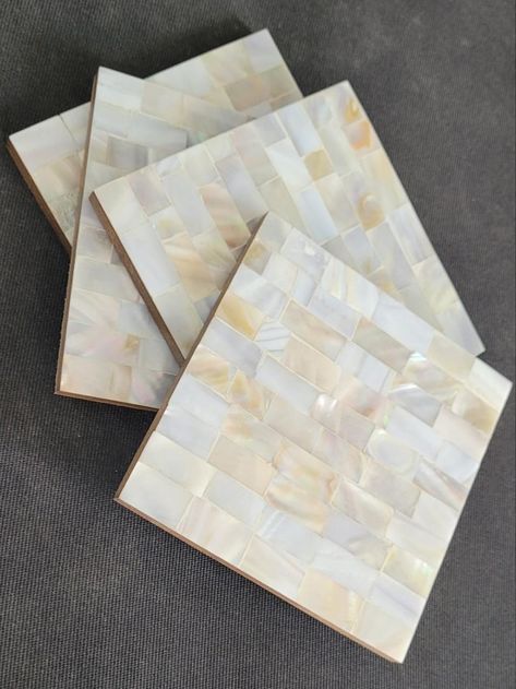 Contect No. 9897072727 Mother of Pearl Coasters Set of 4 Mother Of Pearl Decor, Mother Of Pearl Table Top, Pearl Resin Coasters, Mother Of Pearl Coasters, Korean Mother Of Pearl Inlay, Kitchen Collection, Coasters Set, Coaster Set, Mother Of Pearl