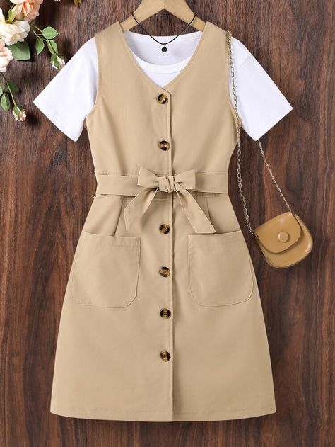 Dress With Front Pockets, Cute Simple Dresses Casual, Dresses For Kids 11-12 Casual, Cute Short Dresses Casual, Free Style Dress, Simple Short Dress, Simple Dresses Casual, Casual Dresses For Girls, Simple Dress Styles