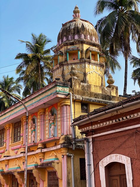 Goa Architecture, Panaji Goa, Indian Temple Architecture, Travel 2024, Goa India, Temple Architecture, Indian Temple, South Asia, Light Academia