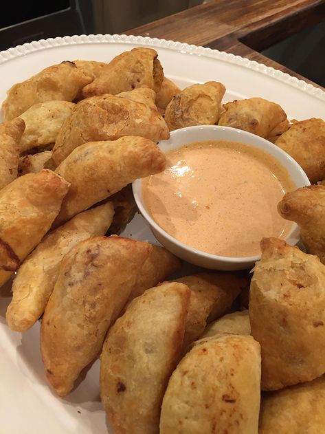 Chicken Chorizo Empanadas & Chipotle Dipping Sauce Recipe Empanada Sauce Recipe, Empanada Sauce, Chipotle Dipping Sauce, Chorizo Empanadas, Breakfast Empanadas, Easy Empanadas Recipe, Homemade Empanadas, Chicken Empanadas, Filipino Food Dessert